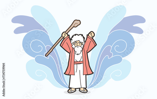 Moses Stretched out His Hand Over the Red Sea Miracle of God Israel Crossing the Red Sea Cartoon Graphic Vector