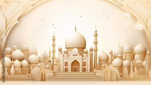 elegant ramadan kareem background in white and golden mosque