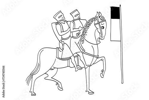 Seal of the Knights Templar with the banner, a symbol showing two knights riding on a single horse. The Templar Seal, as depicted in a 13th century manuscript. Isolated illustration over white. Vector photo
