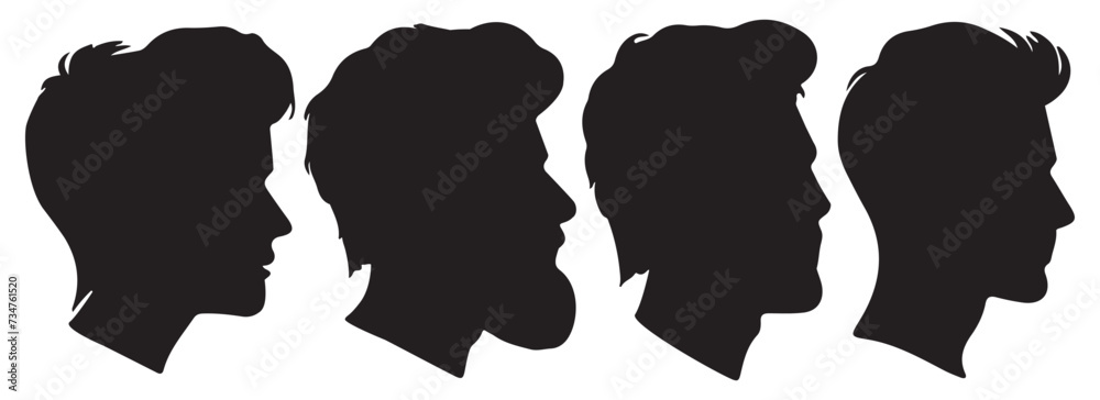 handsome man side face silhouette set vector illustration handsome man side face silhouette set vector illustration