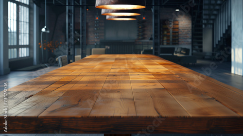 Empty wooden conference meeting table on the background 