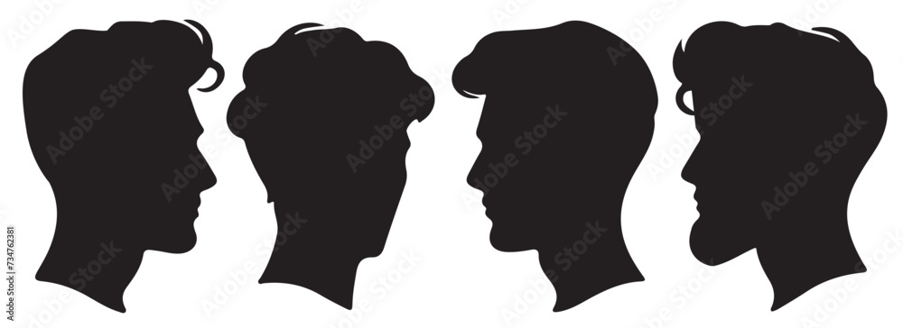 handsome man side face silhouette set vector illustration handsome man side face silhouette set vector illustration