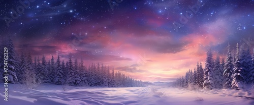 Landscape the beauty of the night sky and snow