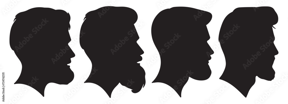 handsome man side face silhouette set vector illustration