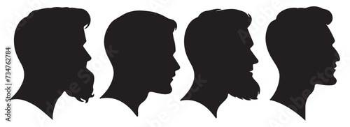 handsome man side face silhouette set vector illustration