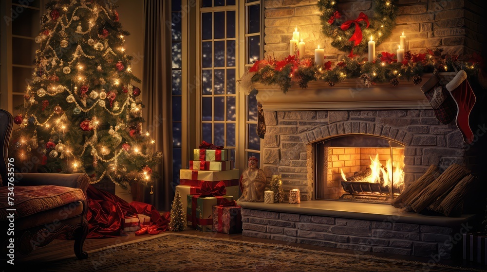 Obraz premium fireplace cozy holiday