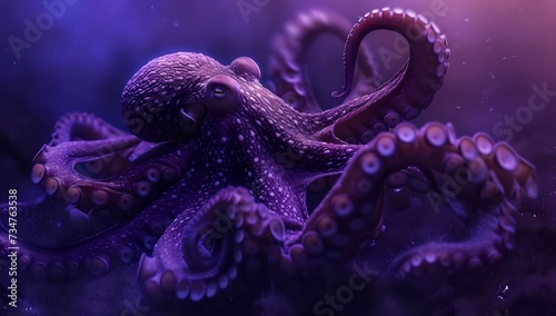 Majestic purple octopus underwater - a digital illustration of marine life. mystery of the deep sea vividly captured. perfect for educational and creative use. AI