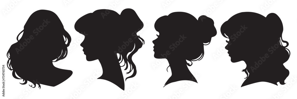 beautiful side face women silhouette set vector illustration