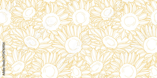 Sunflower vector pattern, seamless line art illustration repeating background design