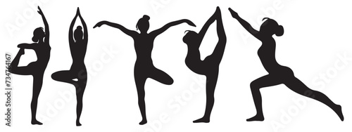 yoga pose girl silhouette set vector illustration