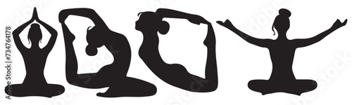 yoga pose girl silhouette set vector illustration