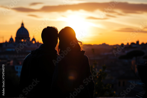 Young Couple Enjoying Sunset Views Over Rome © Jelena