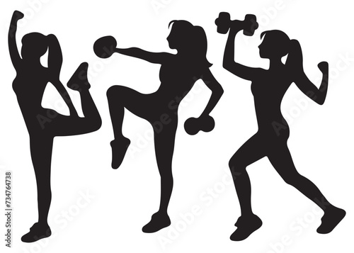 Gym women silhouette set vector illustration