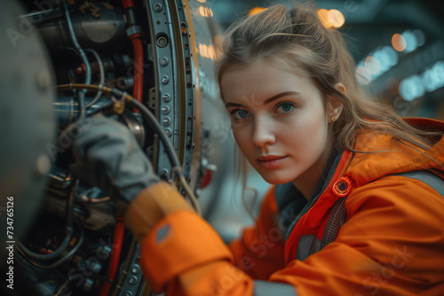 Young Female Aviation Technician at Work