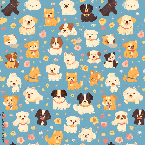 Cute dog seamless pattern. Animal background.