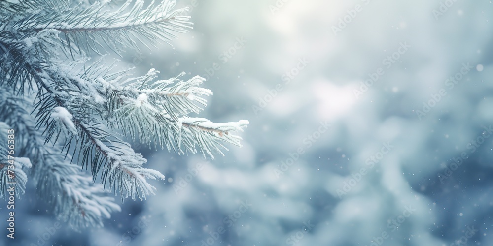 Winter nature background Frozen branch with leaves