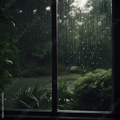 thunderstorm outside the window. view outside the window. generative ai © Alexander Odessa 