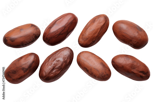 Set of cocoa beans isolated on a transparent background. photo