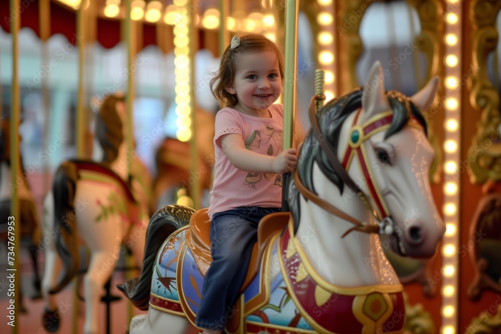 little one riding a carousel horse