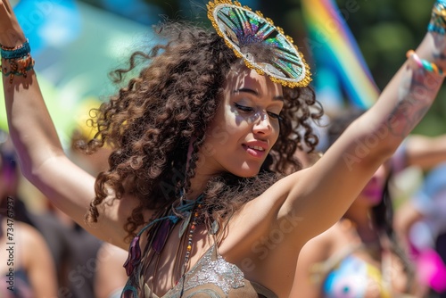 dancer with curled hair and headpiece performing at a festival © studioworkstock