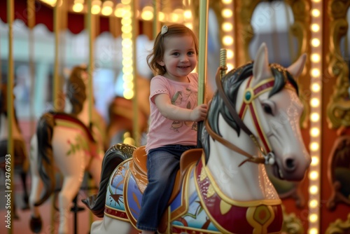 little one riding a carousel horse © studioworkstock