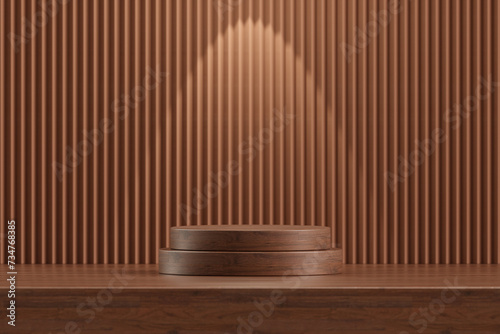 Fototapeta Naklejka Na Ścianę i Meble -  Luxury wood 3d backdrop presentation podium display platform modern background with minimal empty pedestal wooden stage counter desktop shelf premium table natural advertising product cosmetic banner.