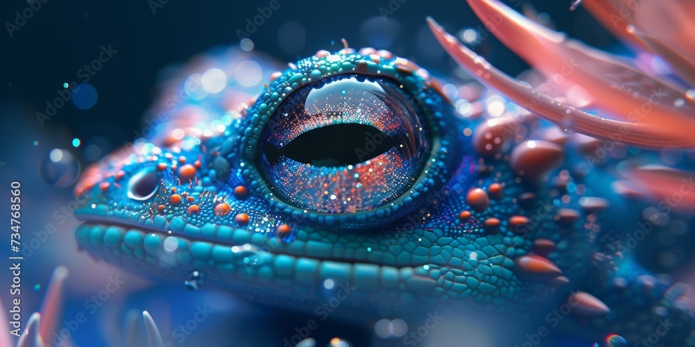 Obraz premium The Mesmerizing, Dew-Adorned Eye of a Reptile Captured in Stunning Detail, Generative AI