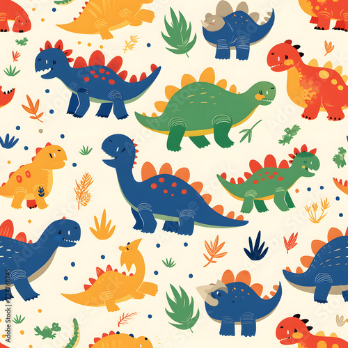 Cute dinosaur cartoon seamless pattern on background.