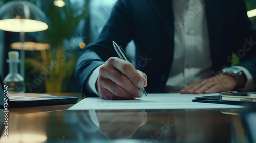 Professional Signing a Document in a Modern Office Environment