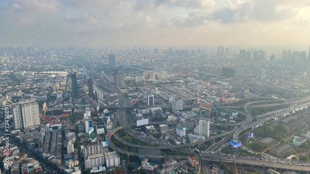 Bangkok metro Thailand city view from above bird eyes view panoramic cityscape from Baiyok tower
