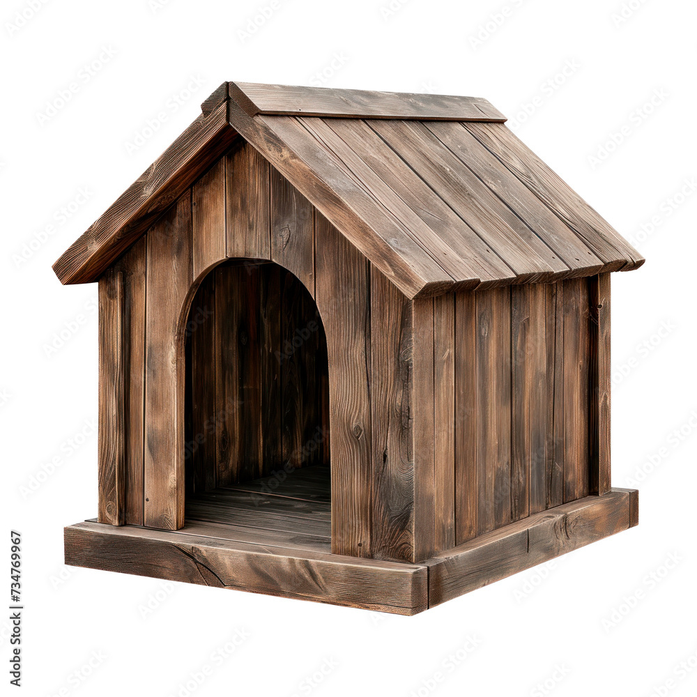 Wooden dog house. Isolated on transparent background.