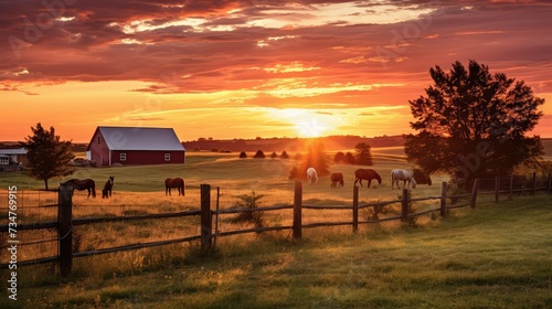 ranch horse farm sunset