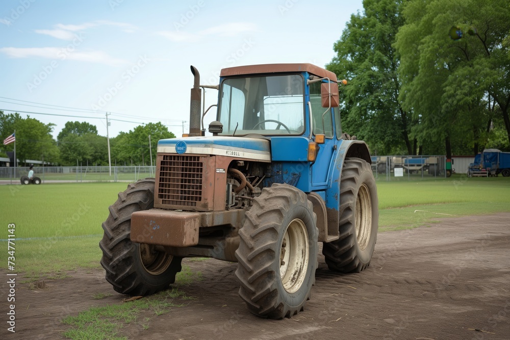 Fototapeta premium tractor at urban school, teaching kids about farming