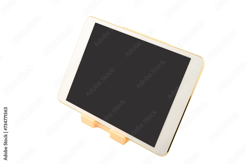 Tablet computer on stand with blank screen Tablet computer on stand with blank screen