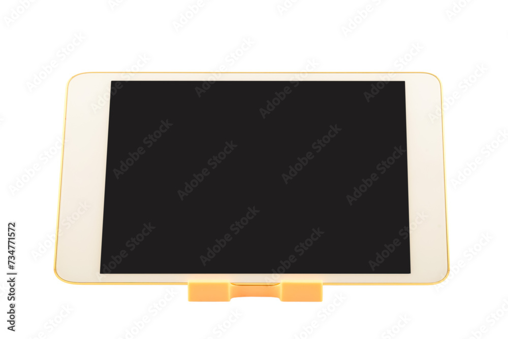 Tablet computer on stand with blank screen Tablet computer on stand with blank screen