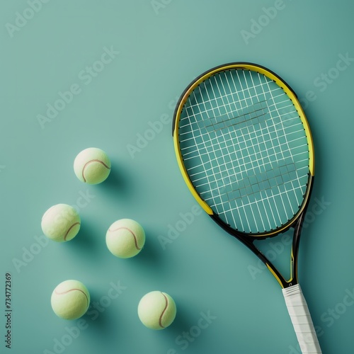 Tennis racket and ball on green court, sports equipment in play, symbolizing active lifestyle and fitness © Breezze