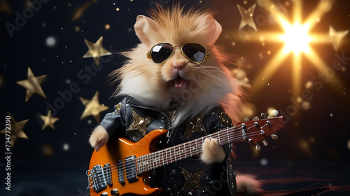 Portrait of a funny hamster rock super star