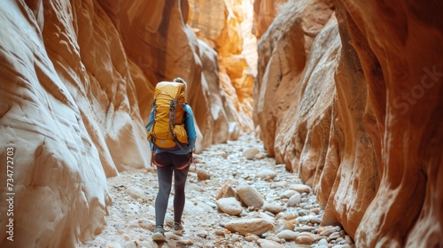 Wallpaper Mural Impressed young woman looking up inside of red stone Canyon Torontodigital.ca