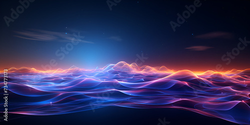 3d rendering blue neon wireframe ground,Land of magic colorful,