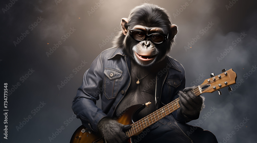 Portrait of a funny monkey rock super star. Portrait of a funny monkey rock super star.