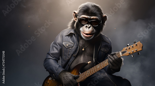 Portrait of a funny monkey rock super star.