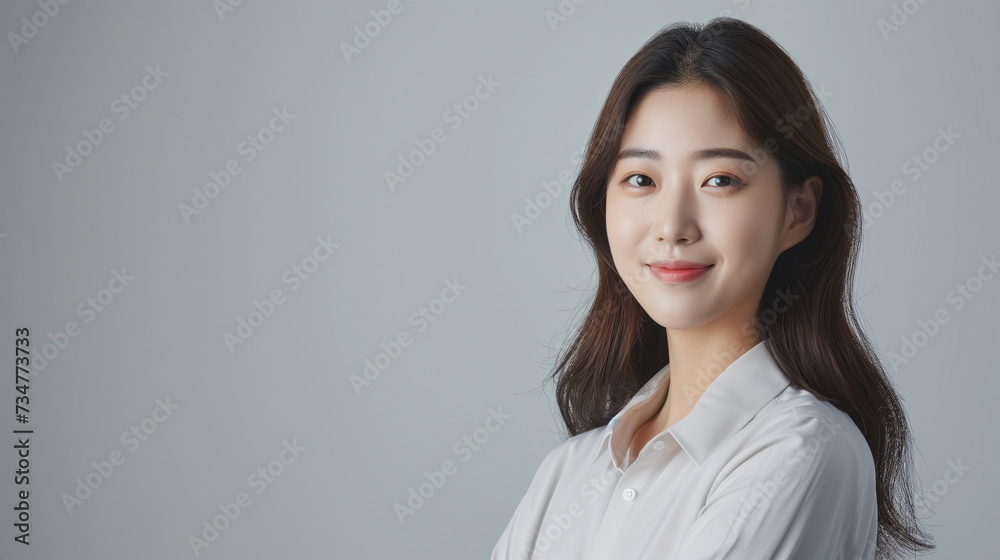 new employee, going, work, first, time, asian, female, studio, background, magazine, advertisement, copy space - Generative AI new employee, going, work, first, time, asian, female, studio, background, magazine, advertisement, copy space - Generative AI