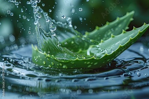 Green aloe vera slices submerged underwater, creating a serene and rejuvenating scene.