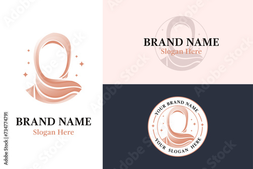 beauty woman wearing hijab logo design template	