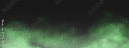 Fog or smoke, green smog clouds on floor, isolated transparent special effect. Vector illustration, morning fog over land or water surface, magic haze.