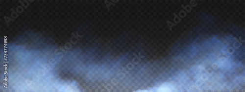 Fog or smoke, white and blue smog clouds on floor, isolated transparent special effect. Vector illustration, morning fog over land or water surface, magic haze.