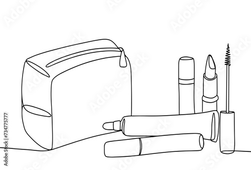 Cosmetics. Cosmetic bag. Makeup. One line