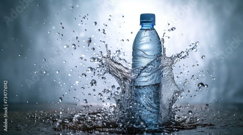 Drinking Water Bottle with water splash. Summer Banner.