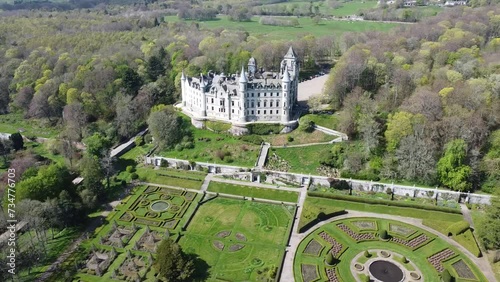 Dunrobin Castle,: Scottish Castle, Scottish Highlands Aerial Drone Footage.