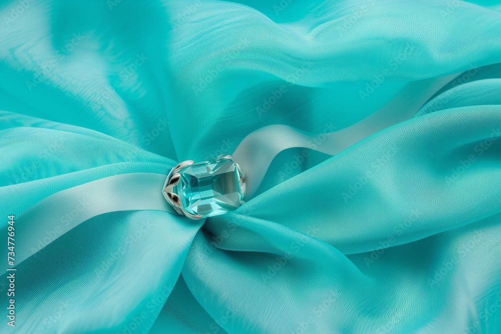 aquamarine clasp on turquoise silk with a subtle wave aquamarine clasp on turquoise silk with a subtle wave